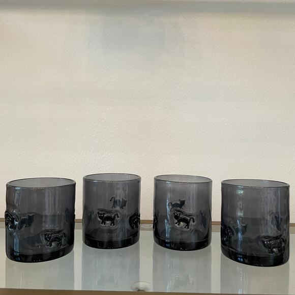 Goblin & Ghoul Set of 4 BLACK CAT Double Old Fashioned Glasses 4in Gray New - Picture 9 of 9